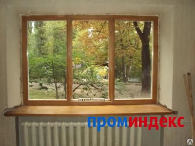 Фото Деревянное окно цвет СВЕТЛЫЙ ДУБ с деревянным подоконником