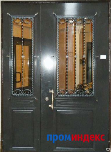 Фото Дверь стальная двупольная остекленная с кованным элементом(1200/2000)левая