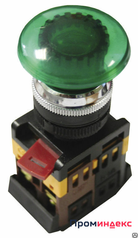 Фото Кнопка AELA-22 зеленая Гриб с подсветкой неон 1з+1р 240В IEK