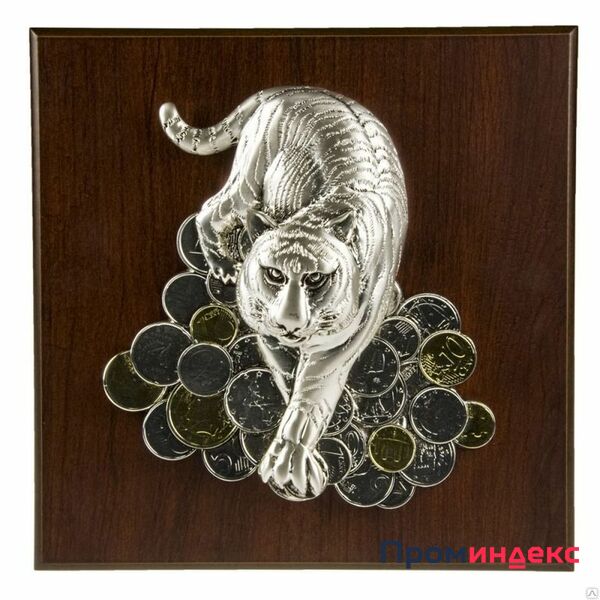 Фото Плакетка большая «Тигр на монетах»