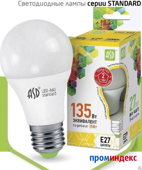 Фото Лампа светодиодная LED-А60-standart 11Вт 220В Е27 4000К 900Лм ASD