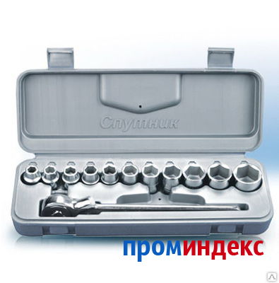 Фото Набор головок "Спутник", 6 гр, 10-27 мм, ключ трещот., 12 пр. цинк (НИЗ)