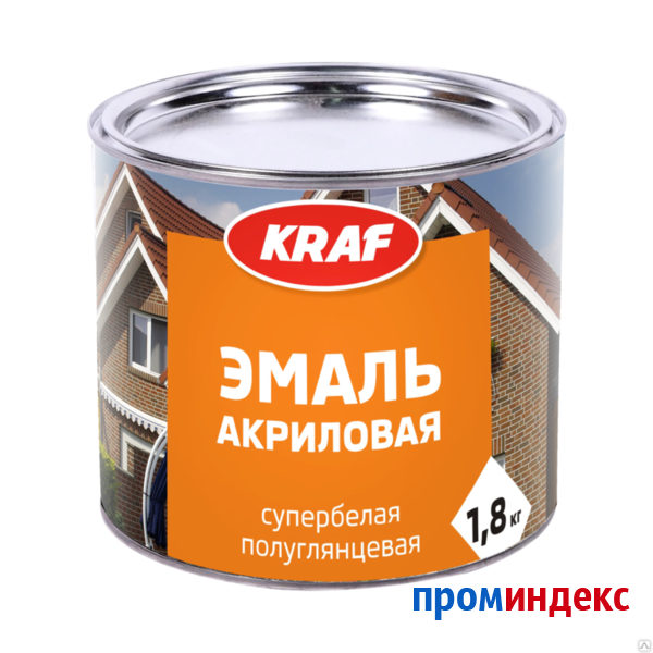 Фото Эмаль акриловая KRAF супербелая полуглянцевая (банка 5 кг)