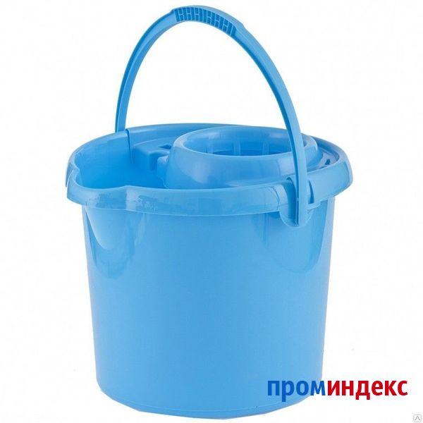 Фото Ведро пластмассовое круглое с отжимом 12 л, голубое, Россия. Elfe ELFE