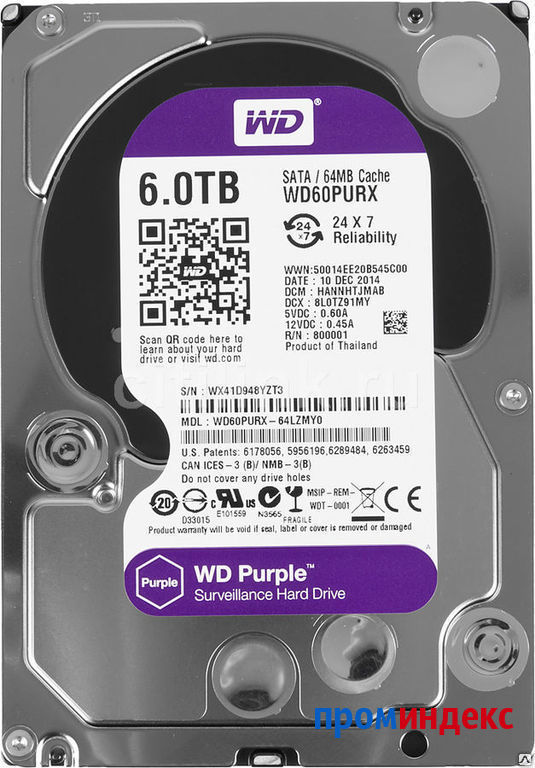 Фото Накопитель HDD 6Tb SATA-III Western Digital Purple WD60PURX 64MB Western Di