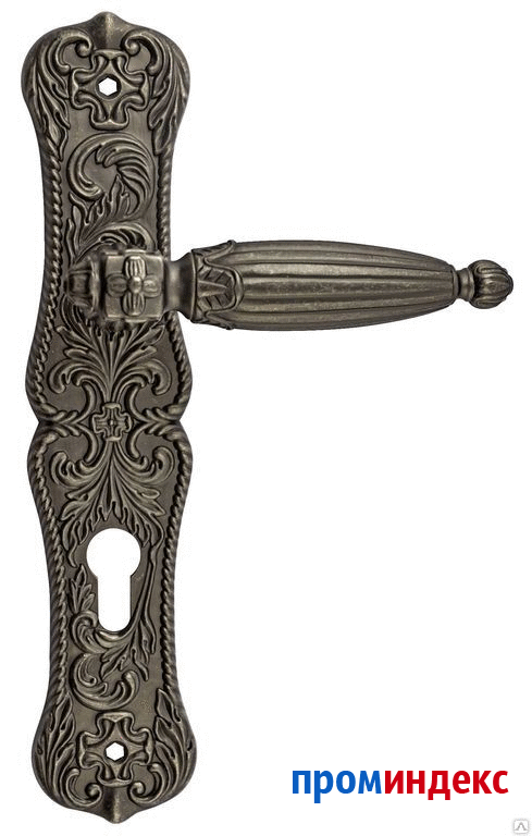 Фото Дверная ручка на планке Гесперия (застаренное серебро) (под цилиндр 85мм) Н