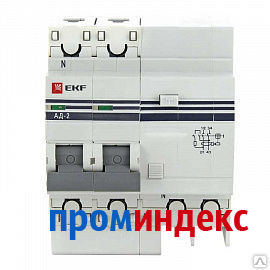 Фото Дифференциальный автомат АД-2 25А/300мА C, тип AC 4,5 кА (DA2-25-300) EKF