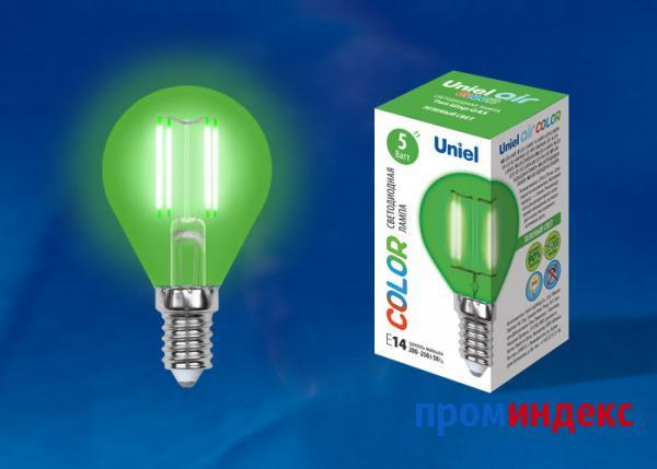 Фото Лампа LED-G45-5W/GREEN/E14 GLA02GR Лампа светодиодная. Форма "шар". Серия Air color. Зеленый свет. Картон. ТМ Uniel