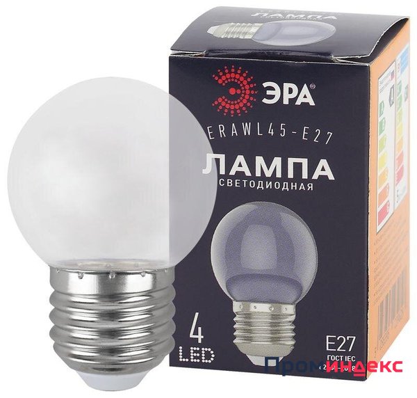 Фото Лампа светодиодная ERAWL45-E27 P45 1Вт шар прозр. E27 4SMD для белт-лайт ЭРА Б0049572