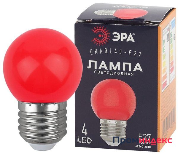 Фото Лампа светодиодная ERARL45-E27 P45 1Вт шар красн. E27 4SMD для белт-лайт ЭРА Б0049575