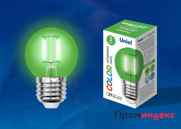 Фото Лампа LED-G45-5W/GREEN/E27 GLA02GR Лампа светодиодная. Форма "шар". Серия Air color. Зеленый свет. Картон. ТМ Uniel