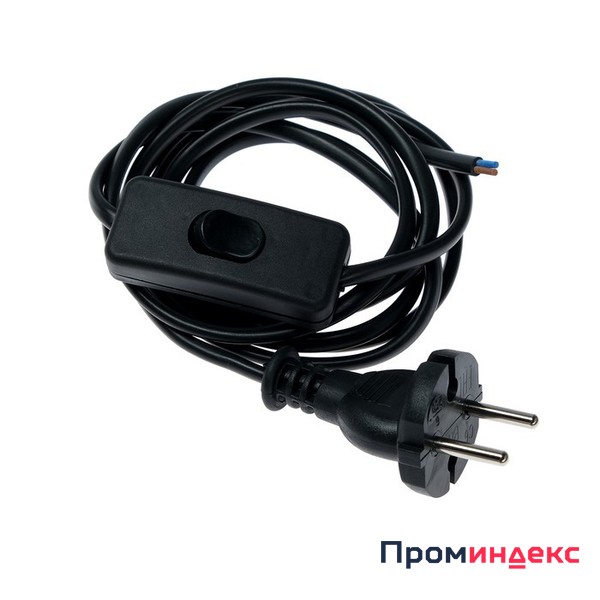 Фото Шнур с электрической вилкой с проходным выключателем (ШВВП 2х0.5) 1,7м черный