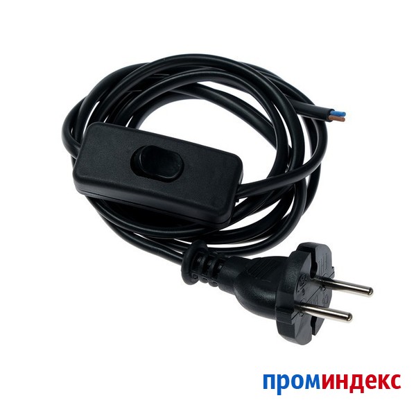 Фото Шнур с электрической вилкой с проходным выключателем (ШВВП 2х0.5) 1,8м черный
