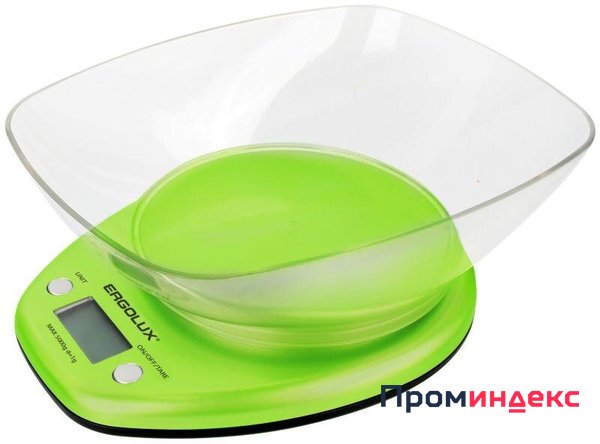 Фото Весы кухонные ELX-SK04-C16 до 5кг со съемной чашей салатовые Ergolux 13605