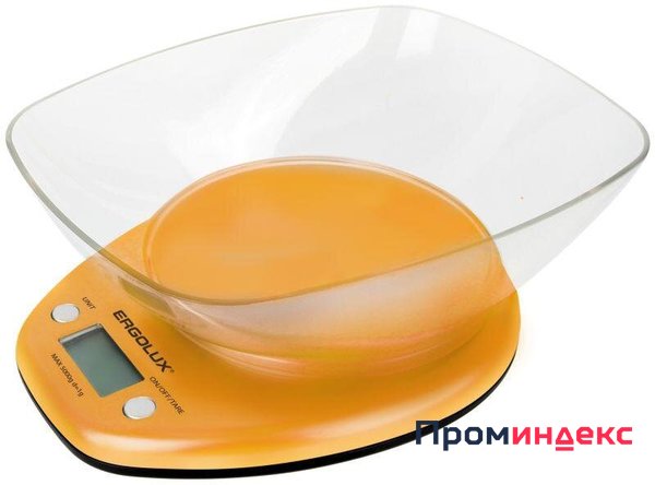 Фото Весы кухонные ELX-SK04-C11 до 5кг со съемной чашей оранж. Ergolux 13606