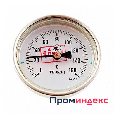 Фото Термометр биметаллический ТБ-63 (осевой) 50 мм от 0 до +120 гр. С, L128 мм