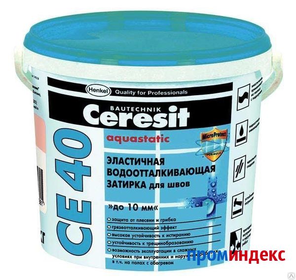 Фото Затирка эластич водоотталк для швов до 10мм, цвет серый (2кг) Ceresit CE40