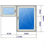 фото Г-образное окно на кухню 600.11 серии, открывающаяся форточка, двухкамерное