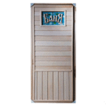 фото Дверь банная 750*1750, с панно, с накладными буквами, вагонка липа