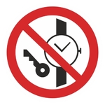 фото Наклейка “Запрещается иметь при (на) себе металлические предметы (часы и т.п.)” ( P 27 )