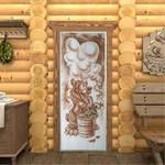 Фото №5 Дверь деревянная для бани массивная из липы с резным рисунком