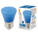 фото Лампа LED-D45-1W/BLUE/E27/FR/С BELL Лампа декоративная светодиодная. Форма "Колокольчик", матовая. Цвет синий. Картон. ТМ Volpe.