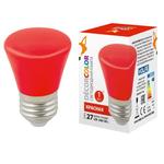 фото Лампа LED-D45-1W/RED/E27/FR/С BELL Лампа декоративная светодиодная. Форма "Колокольчик", матовая. Цвет красный. Картон. ТМ Volpe.