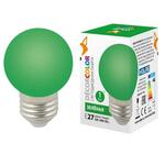 фото Лампа LED-G45-1W/GREEN/E27/FR/С Лампа декоративная светодиодная. Форма "шар", матовая. Цвет зеленый. Картон. ТМ Volpe.