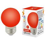 фото Лампа LED-G45-1W/RED/E27/FR/С Лампа декоративная светодиодная. Форма "шар", матовая. Цвет красный. Картон. ТМ Volpe.