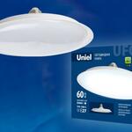 фото Лампа LED-U270-60W/6500K/E27/FR PLU01WH Лампа светодиодная. Форма «UFO», матовая. Дневной белый свет (6500K). Картон. ТМ Uniel