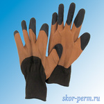 Фото №2 Перчатки нейлоновые с двоййным латексным обливом, коричневый/черный